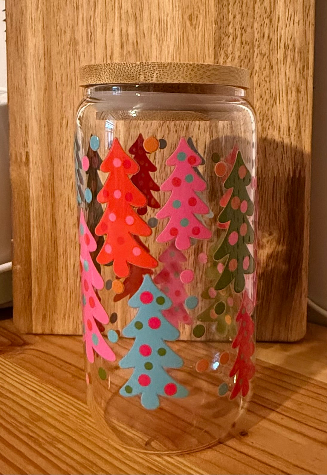 Colorful Christmas Trees 16oz Glass Can
