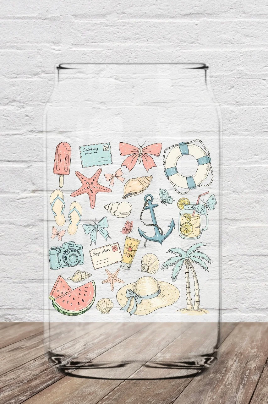 Beach Theme 16oz Glass Can