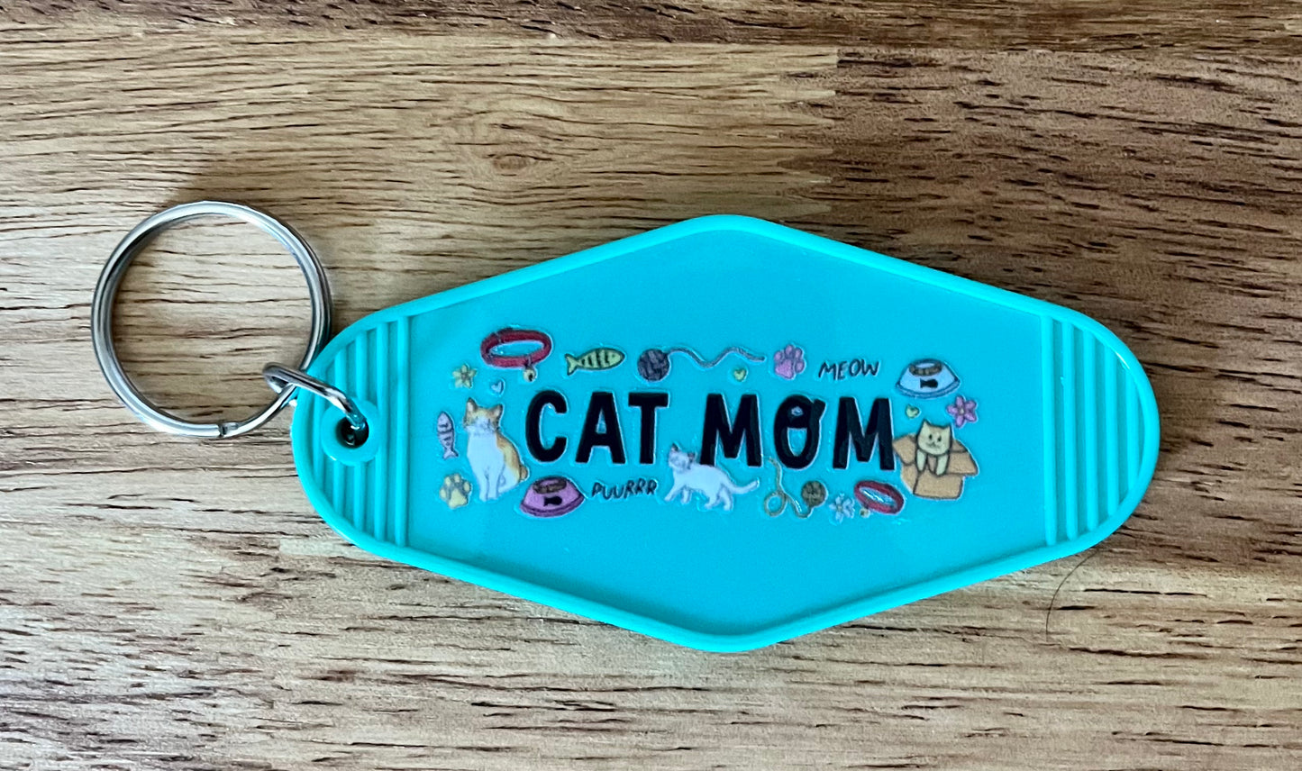Cat Mom Motel Keychain