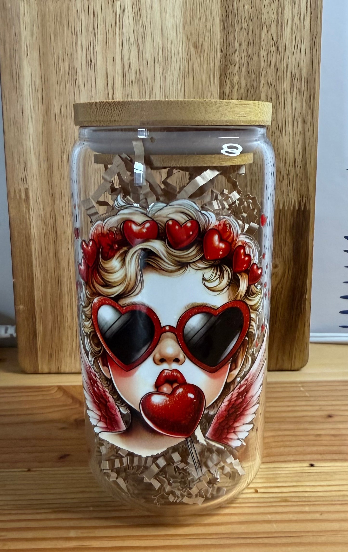Valentines Cupid Glass Can