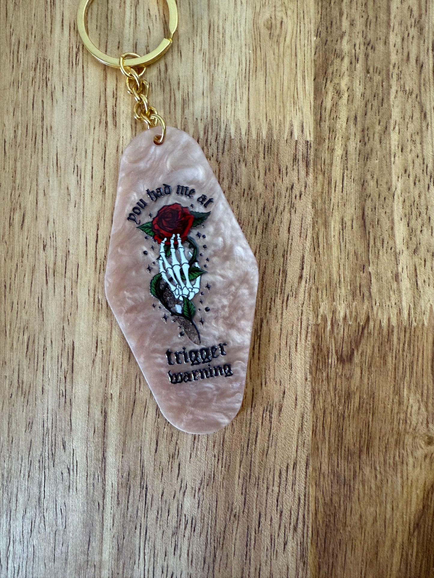 You Had Me at Trigger Warning Tan Marble Keychain