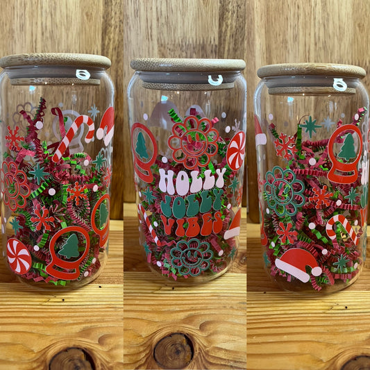 Holly Jolly Vibes 16oz Glass Can