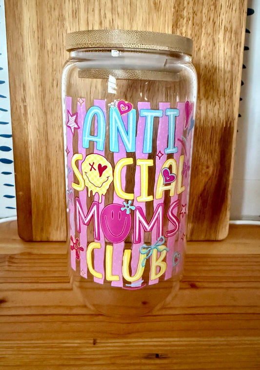 Anti Social Moms Club 16oz Glass Can