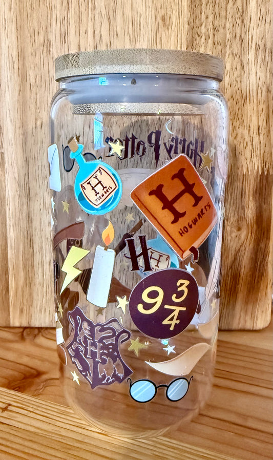 HP collage 16oz Glass Can