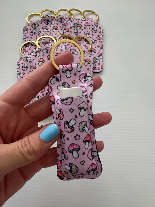 Pink Mushroom Chapstick Keyring