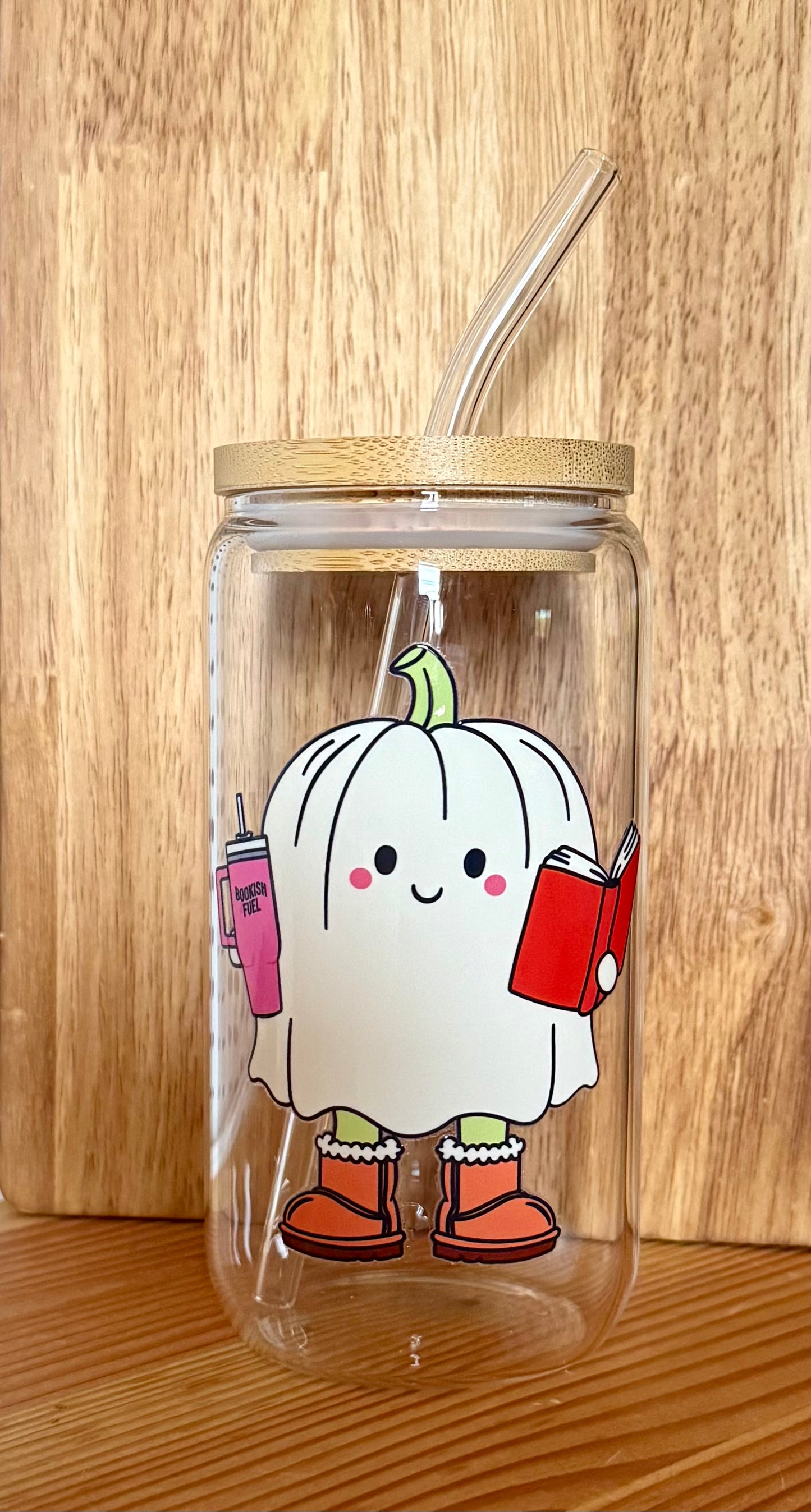 Cute Fall Pumpkin Girl 16oz Glass Can