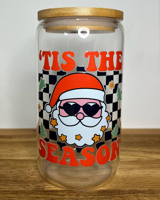Tis the Season Santa 16oz Glass Can