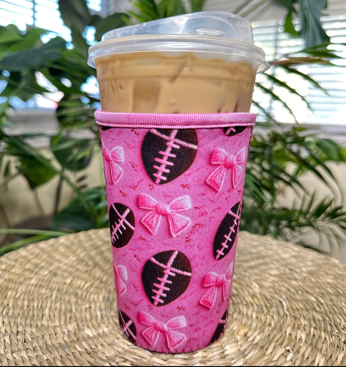 Pink Football Iced Coozie