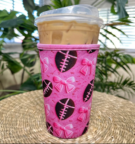 Pink Football Iced Coozie